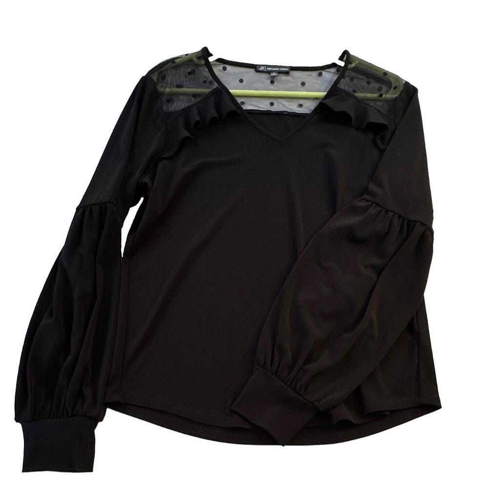 Adrianna Papell Women's Blouse Black Boho Sleeves, sheer on top size medium